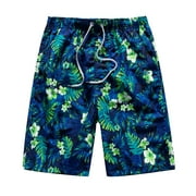 Mens Shorts Mid Waist Wide Leg Boxer Shorts Drawstring Elastic Gradient Color Plaid Summer Beach Swim Trunks Shorts Men
